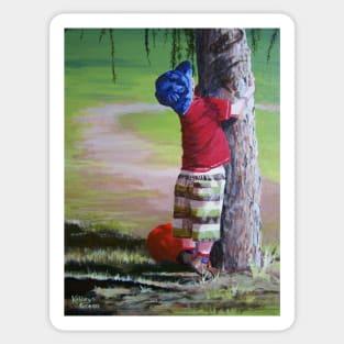 Child hugging a tree Sticker